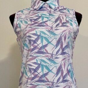 CS Ladies Sleeveless Purple Pastel Leaf Print Polo